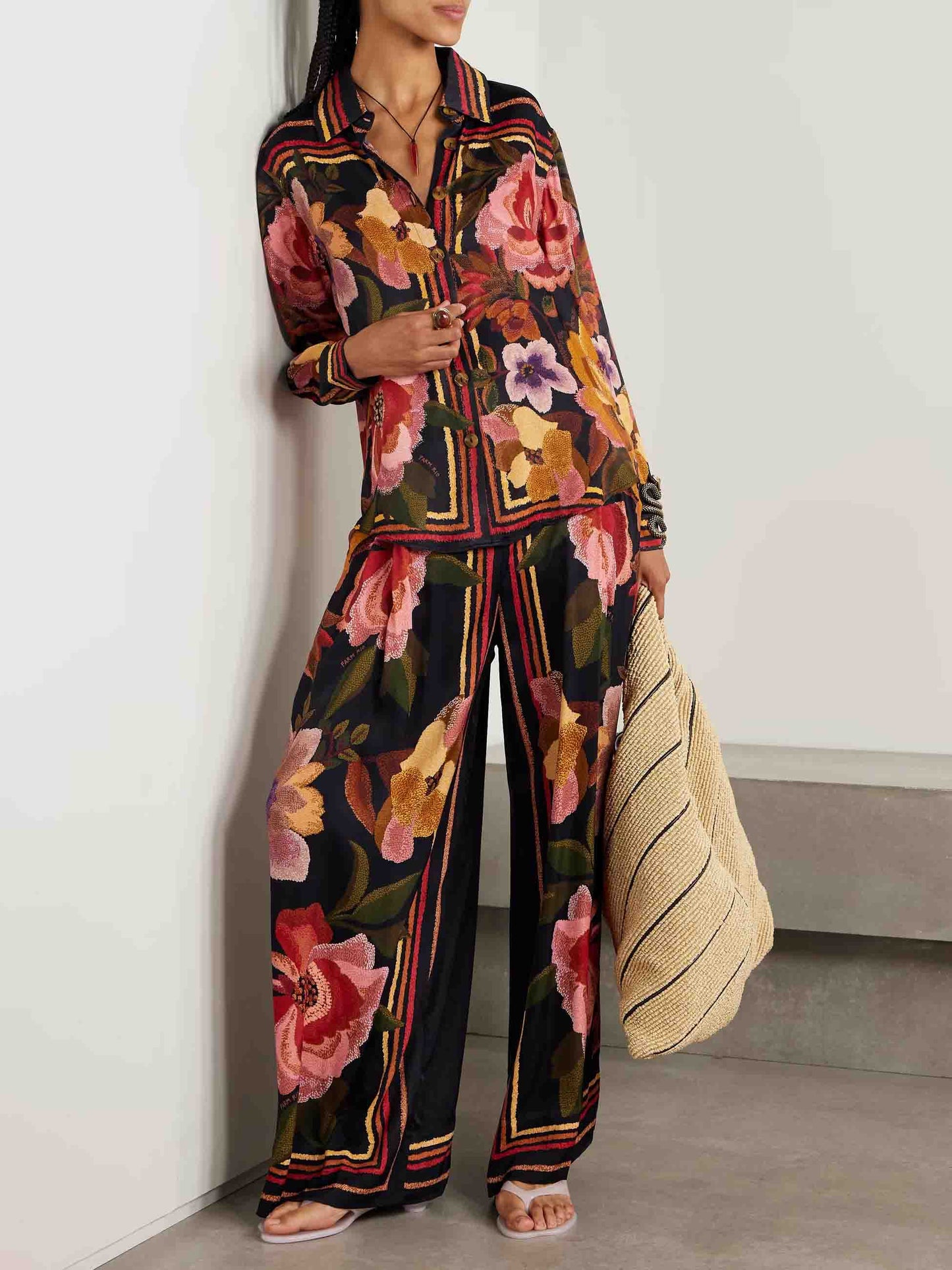 Exquisite Floral Satin Print Long-sleeved Shirt