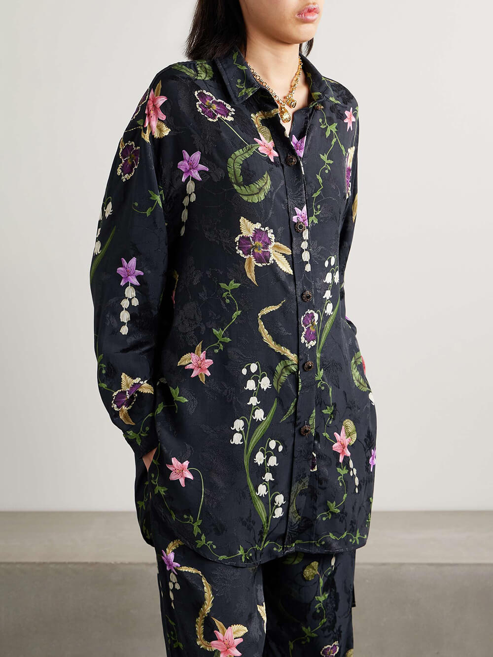 Elegant Floral Print Satin Straight-Leg Pants