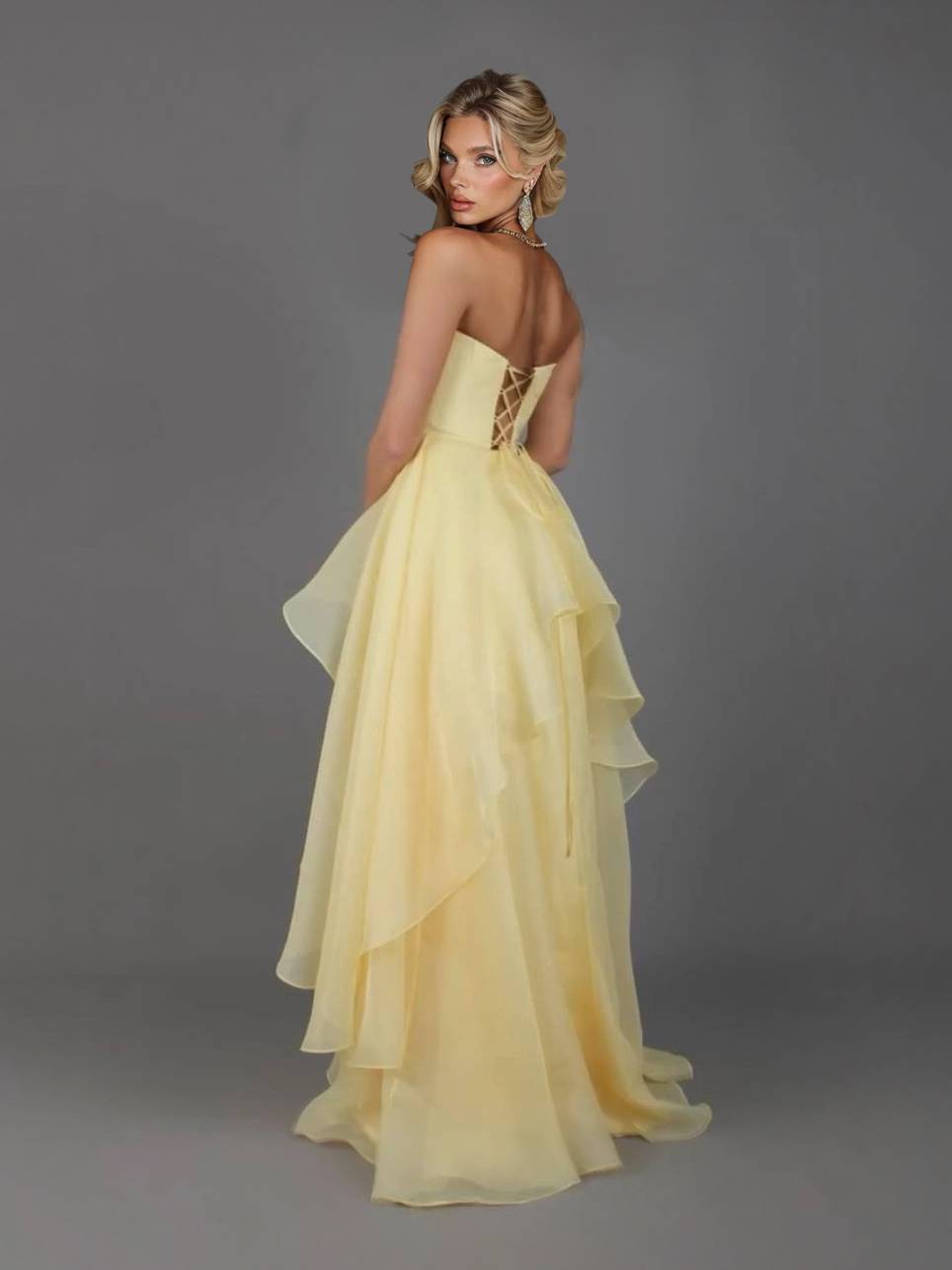 Tube Top Front Slit Multi-layer Maxi Dress