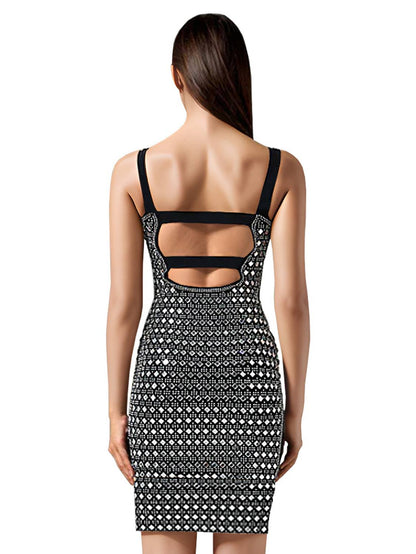 Rhinestone Slim Sling Mini Dress