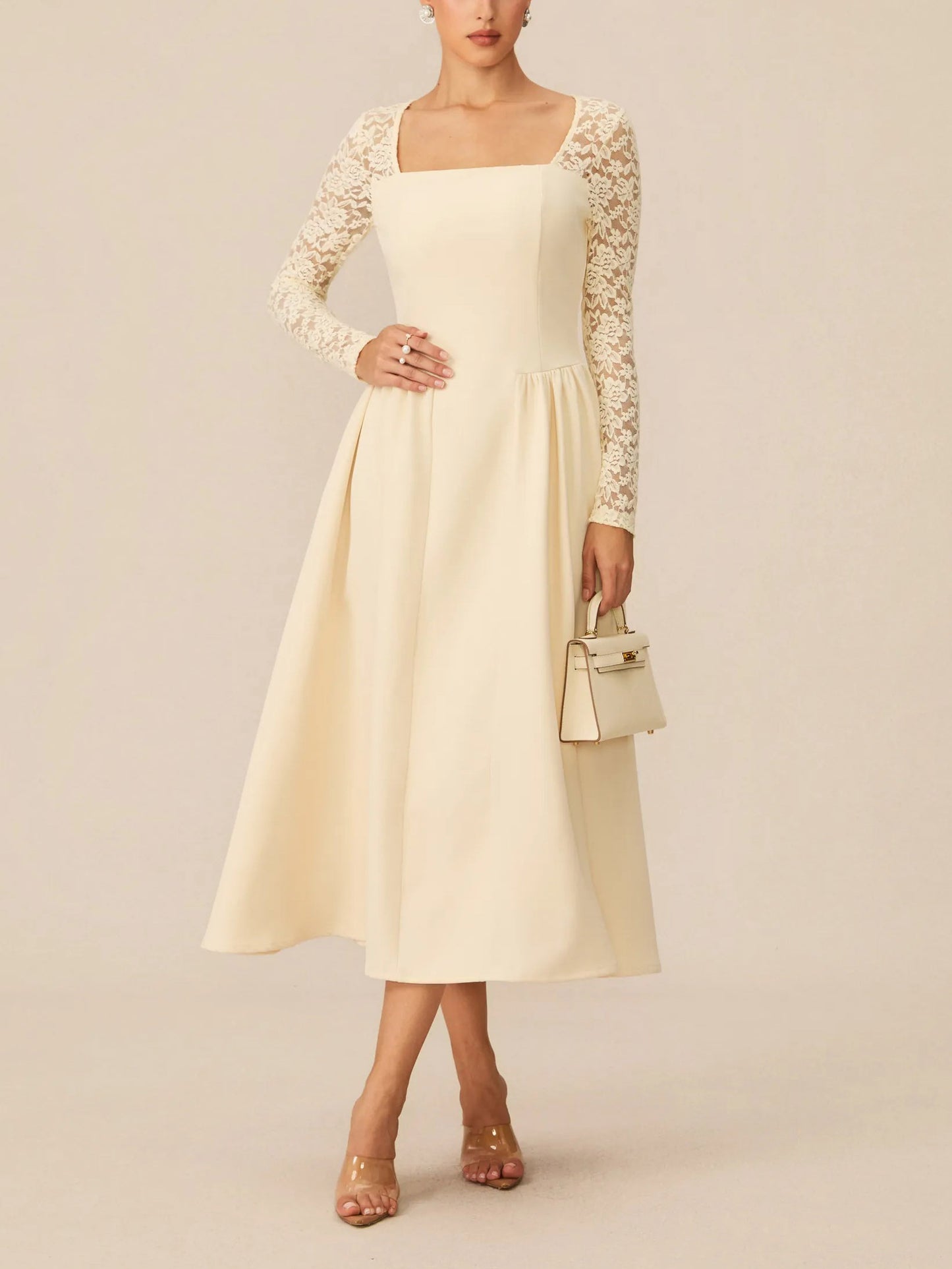 Exquisite Lace Sleeve Midi Dress