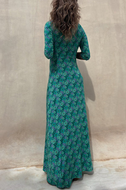 Floral Half Sleeve Elastic Maxi Dress