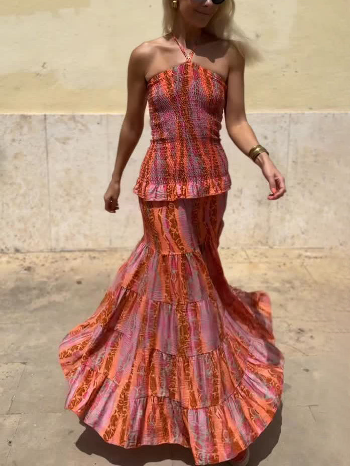 Casual Retro Folk Style Printed Tank Top