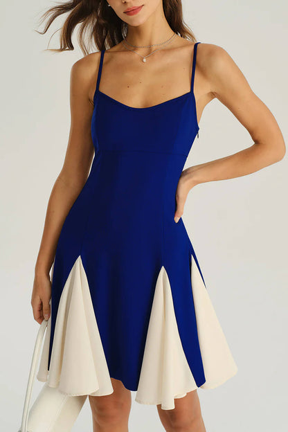 Elegant Two-Tone Patchwork Spaghetti Strap Mini Dress