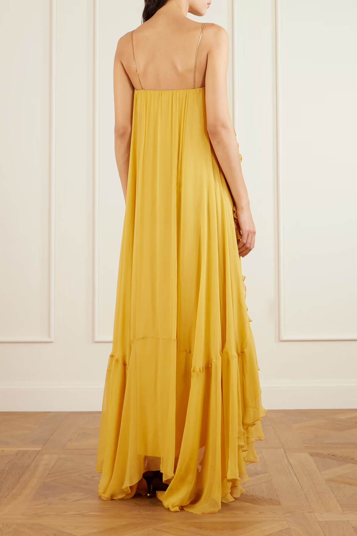 Exquisite Asymmetrical Ruffle-Trimmed Maxi Dress