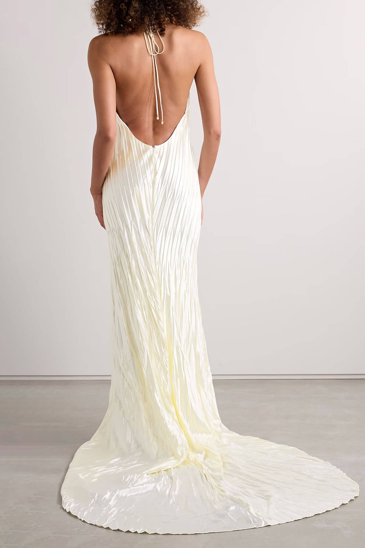 Elegant Pleated Satin Backless Maxi Dress