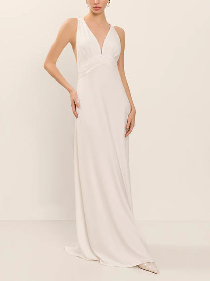 Elegant Open-back Chiffon Ribbon Flowing Maxi Dress