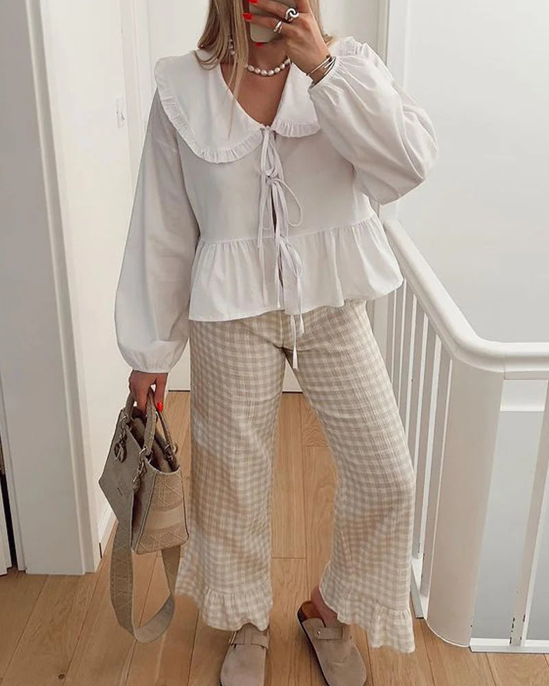 Solid Color Lace-Up Long Sleeve Cardigan Shirt