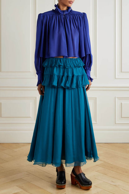 Exquisite Multi-Layered Pleated Chiffon Tulle Skirt