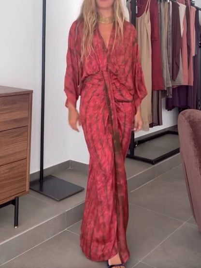 Casual Bohemian Kimono-Inspired Tie-Dye Waisted Maxi Dress