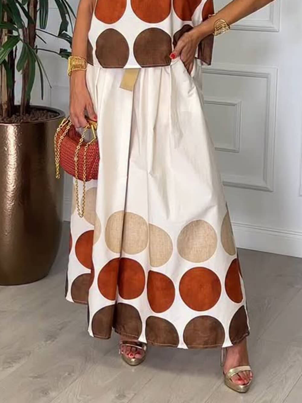 Retro Unique Circular Print Sleeveless Linen Tank Top