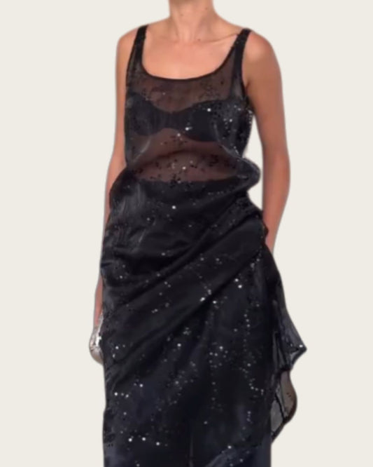 Sexy Sheer Mesh Sequin Midi Dress