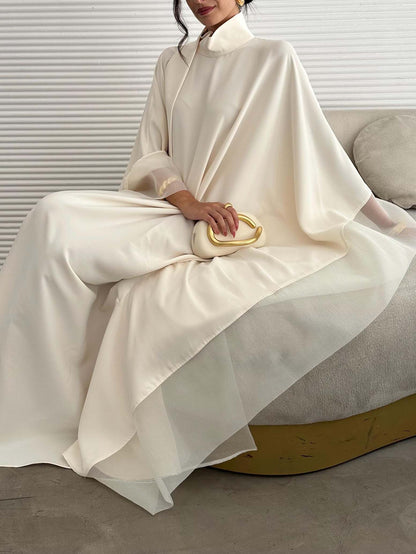 Elegant High-Neck Flowing Cape Maxi Dress