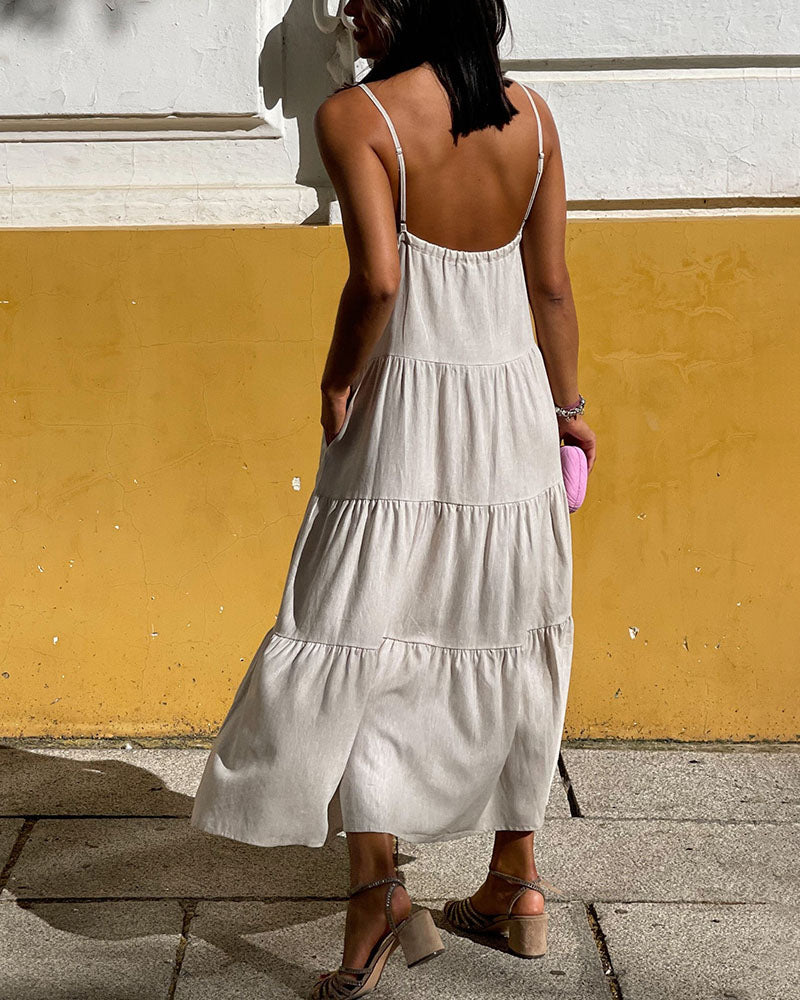 Simple suspender cotton and linen cake dress