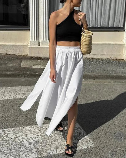 Casual Two-Piece Vest & Vented Skirt Set