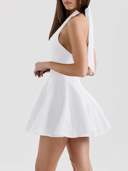 Halter Neck High Waist A- Line Mini Dress