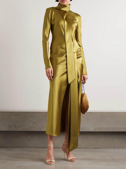 Elegant Lace-up Satin Maxi Dress