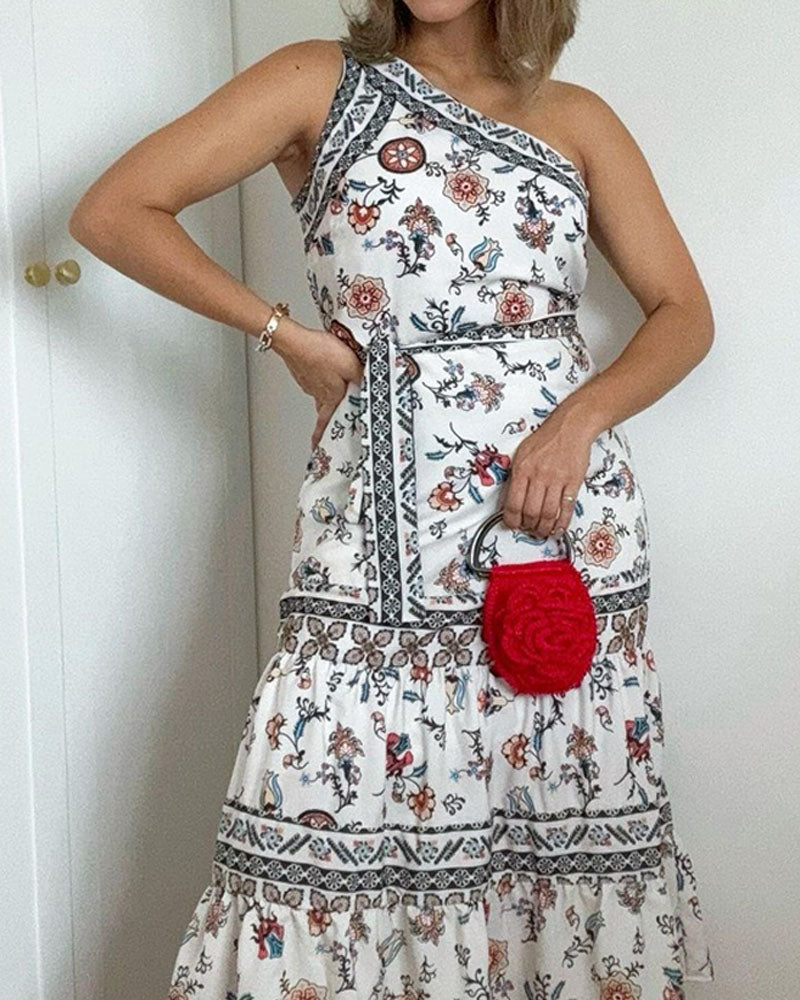 Elegant One-shoulder Print Dress