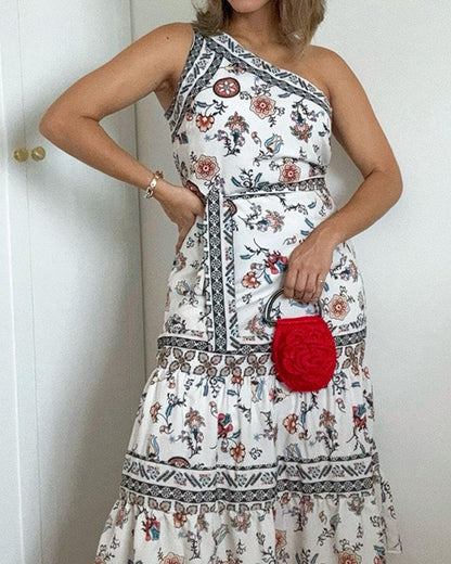 Elegant One-shoulder Print Dress