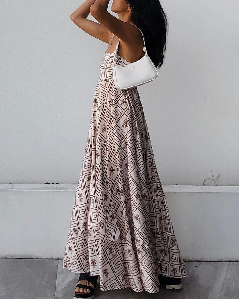 Vacation coconut print suspender dress