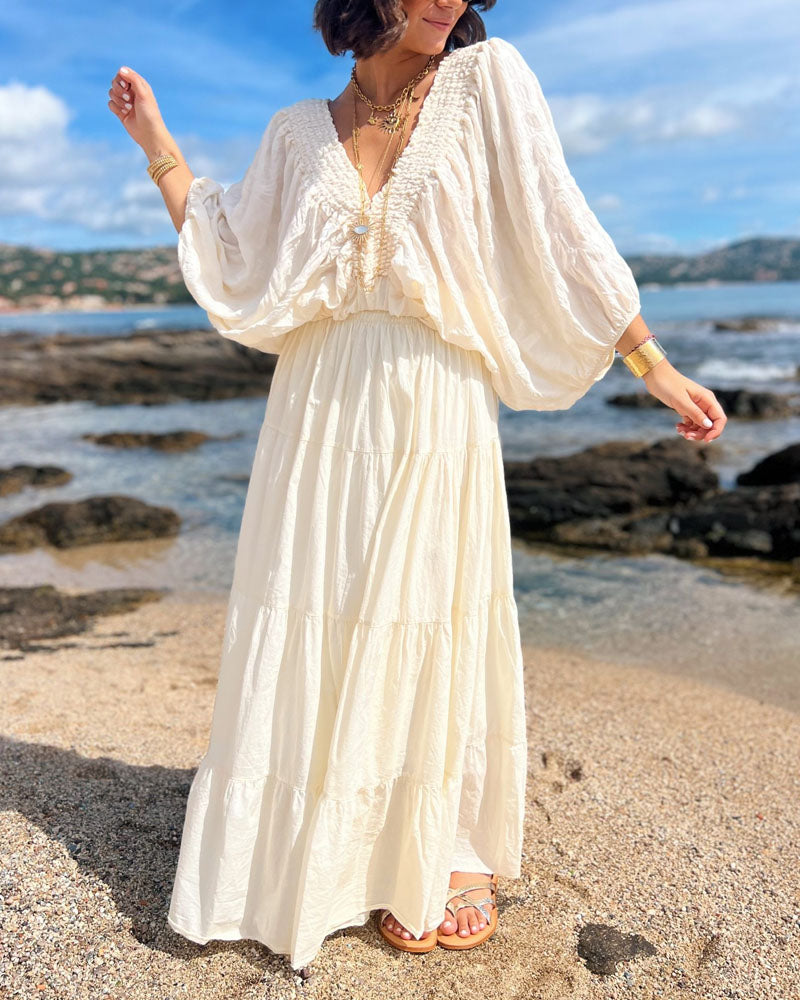 Bohemian V-Neck Top & Skirt Two-Piece Set