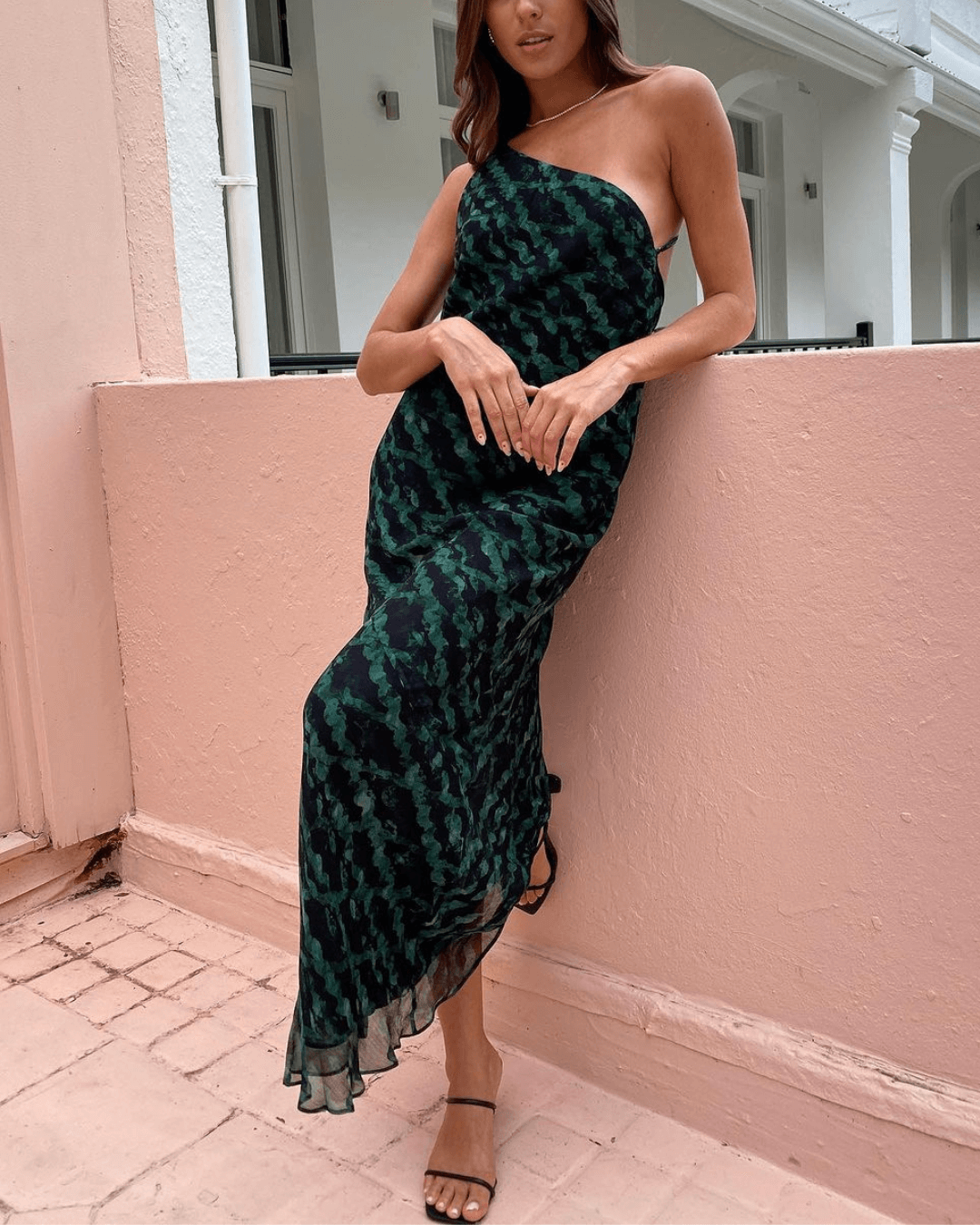 One Shoulder Cowl Back Maxi Dress