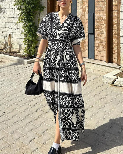 Exotic chic printed slit dress