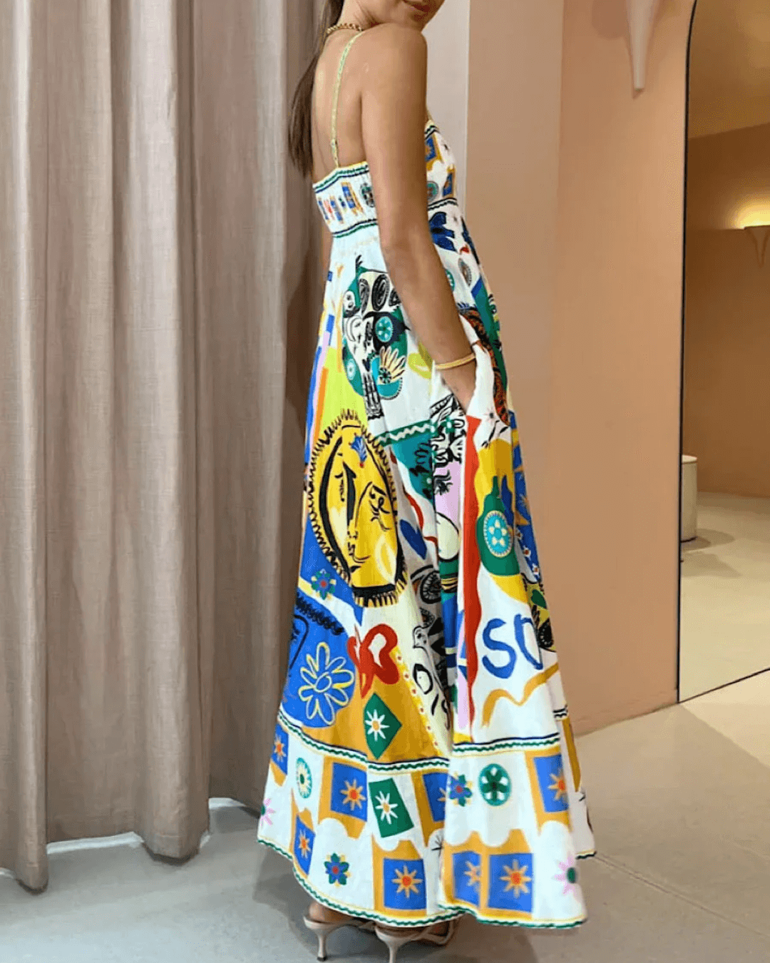 Chic Geometric Graffiti Prints Slip Dress