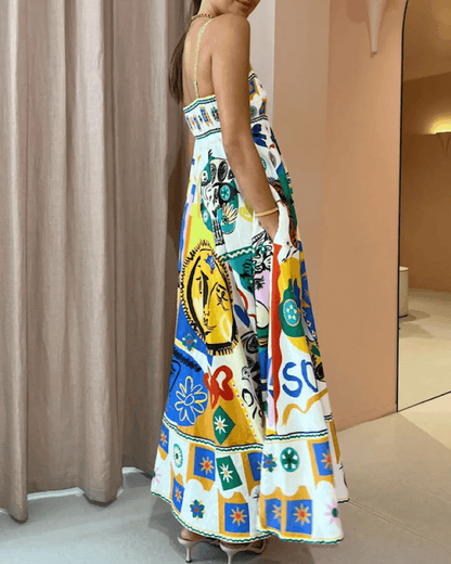 Chic Geometric Graffiti Prints Slip Dress