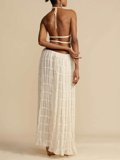 Charm Pleated Drawstring Waist Tiered Maxi Skirt set