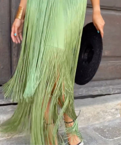 Elegant Tassel Fashion Sleeveless Halter Neck Slim Maxi Dress