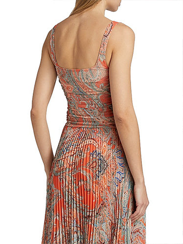 Exquisite Paisley Print Pleated Chiffon Tank Top