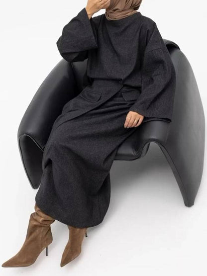 Minimalist Long Sleeve Top And Skirt Set