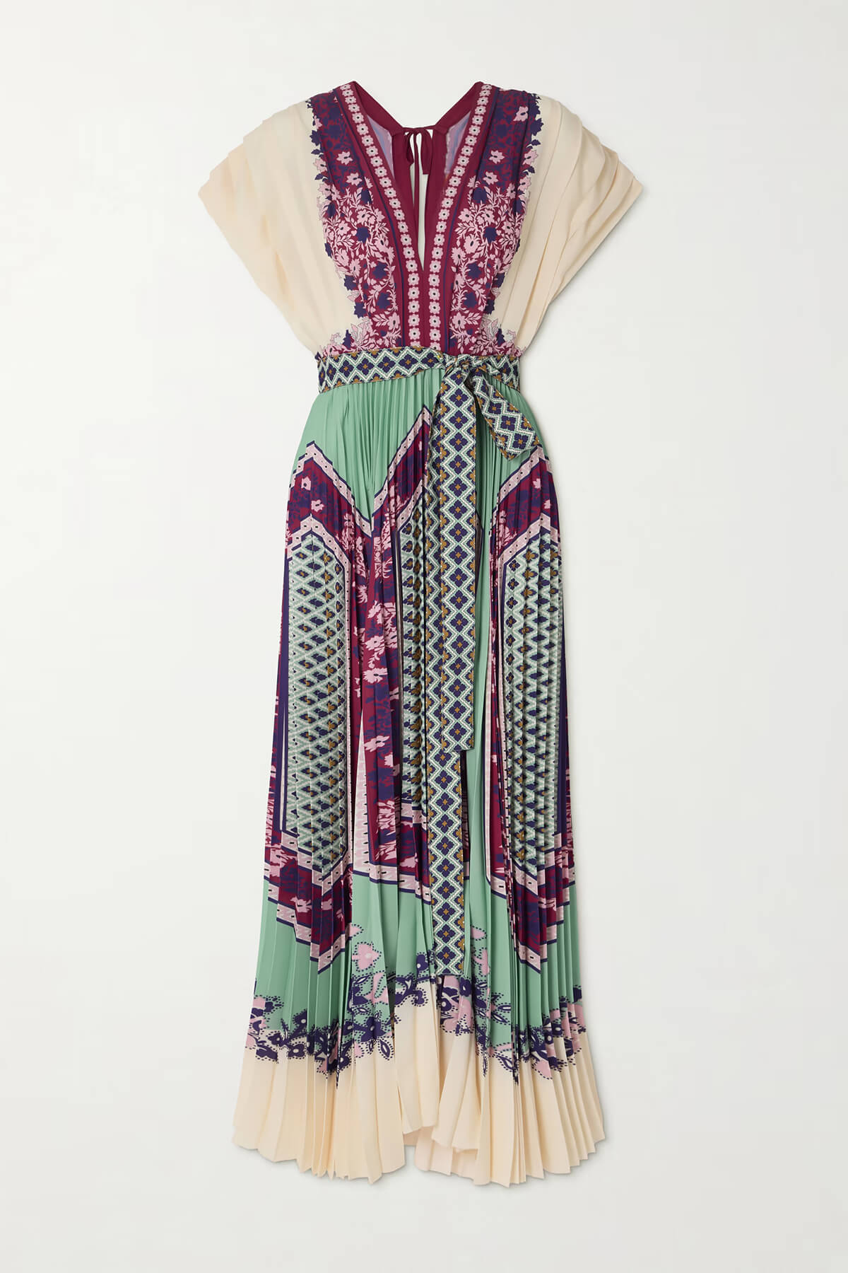 Exquisite V-Neck Tie-Up Printed Ruched Maxi Dress