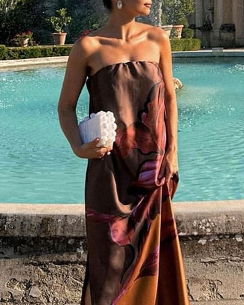 Fashion Strapless Printed Dress