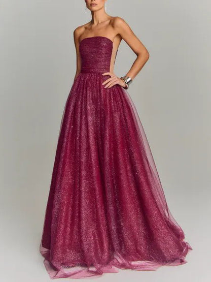 Elegant Mesh Pleated Maxi Party Dress