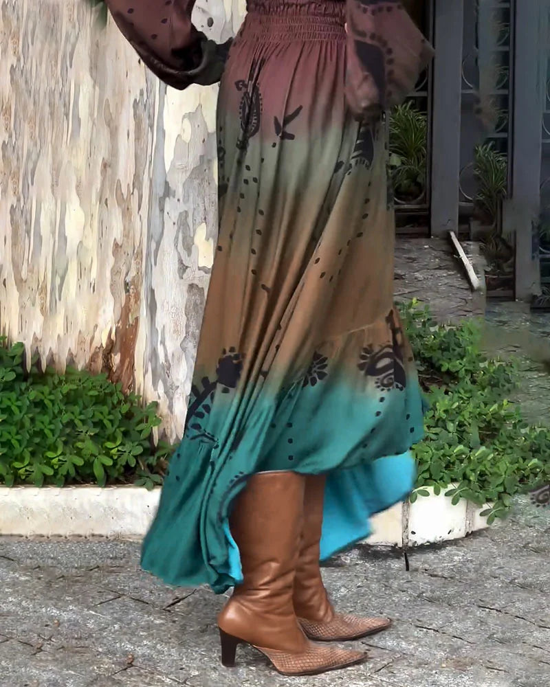 Bohemian resort V-neck printed dress