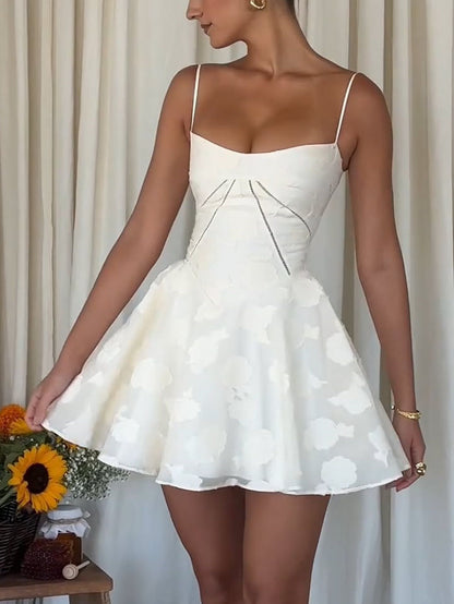 Elegant V Neck Floral Lace Light Gown Mini Dress