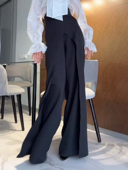 Elegant Tie-waist Sheer Shirt And Pants Two-piece Set