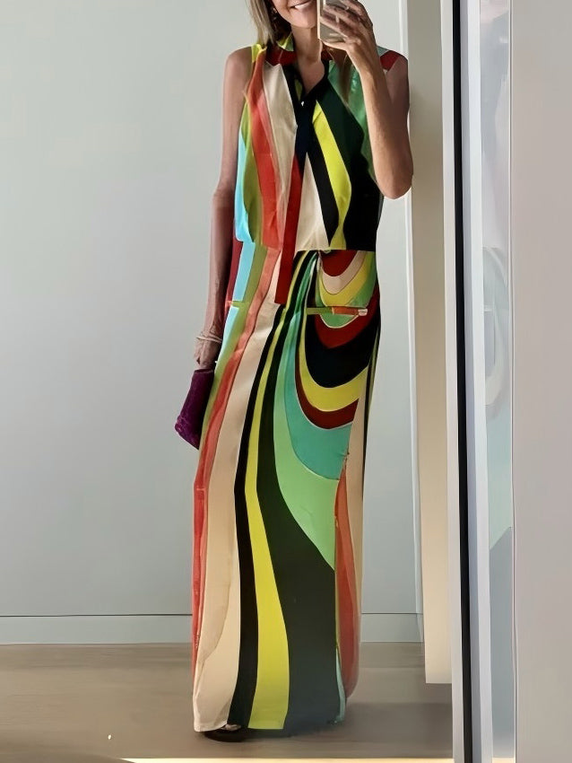 Unique Painted Irregular Stripes Sleeveless Maxi Dress