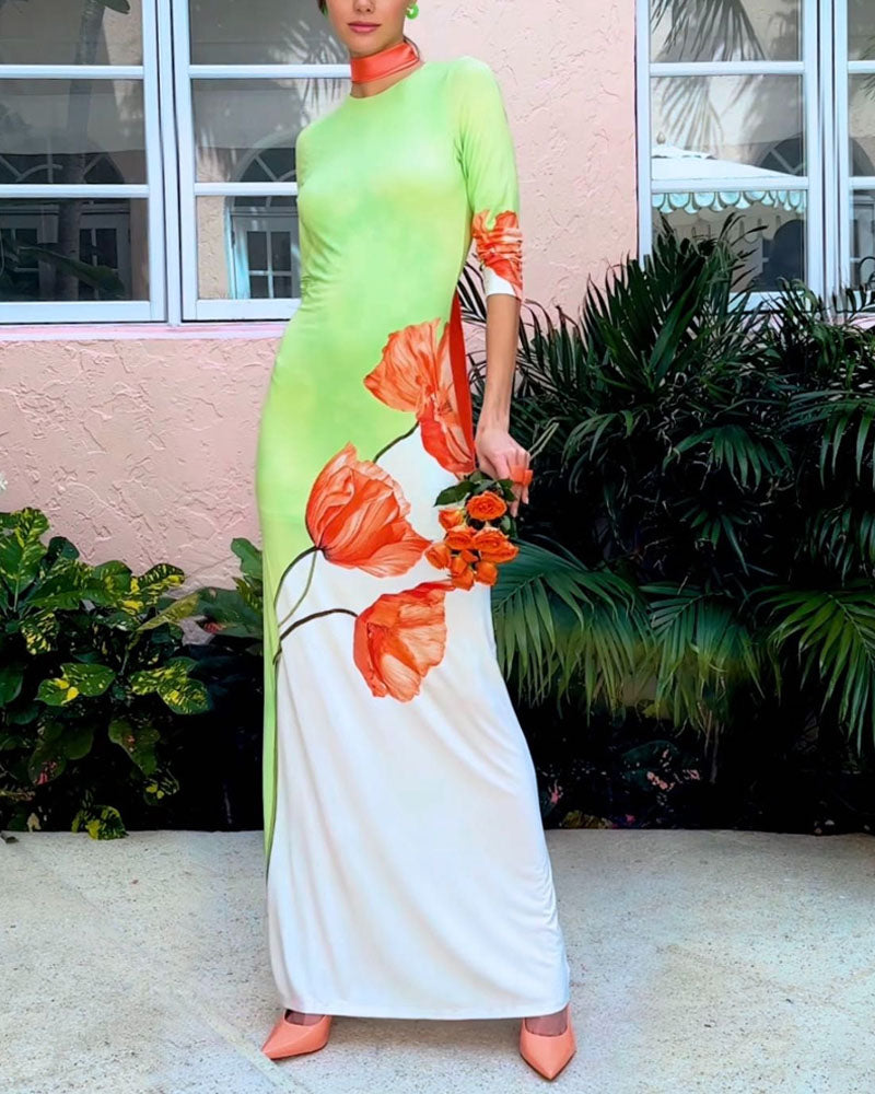 Fashion Colorblock Print Half Sleeve Dress