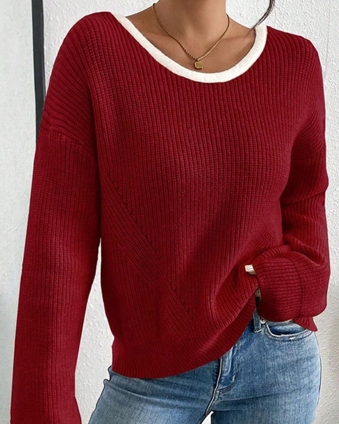 Backless Contrast Knit Top Featuring Bow Tie Detail Set