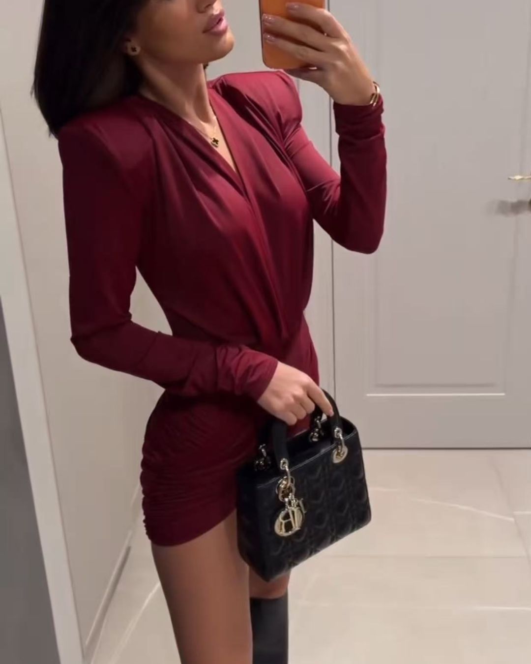 Sexy Deep V-Neck Ruched Bodycon Mini Dress