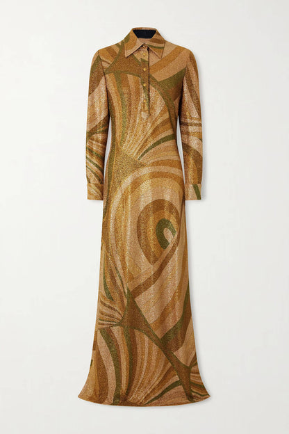 Fashion Unique Printed Knit Sequin Maxi Dress