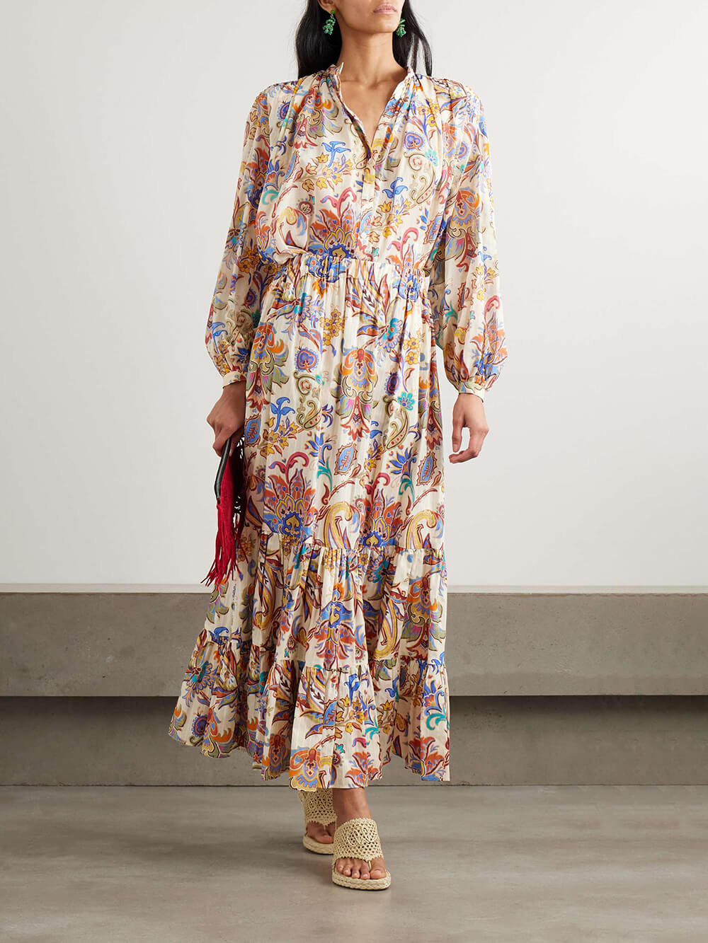 Unique Paisley Print Boho-Chic Layered Midi Skirt