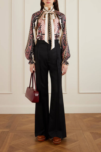 Exquisite Pleated High-Waisted Flared Pants