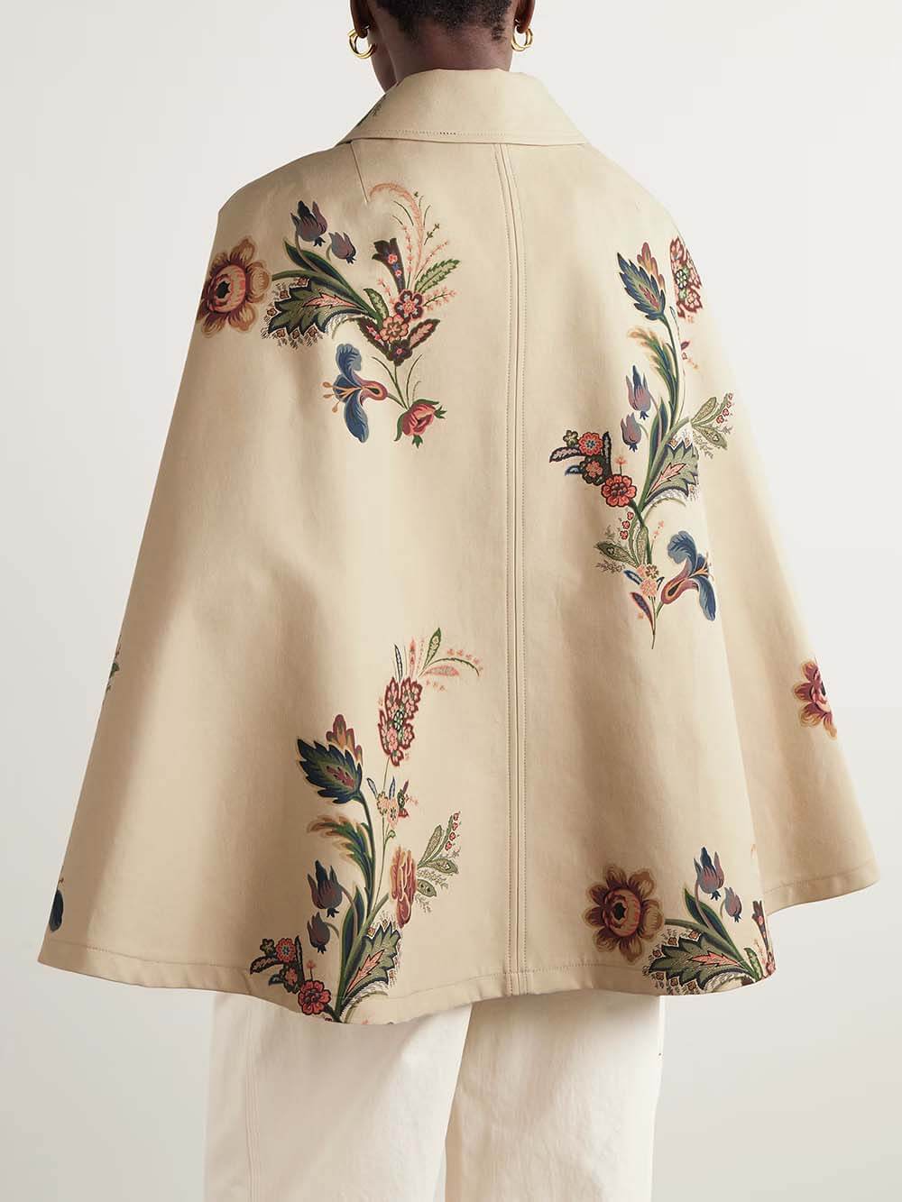 Retro Cape-Effect Belted Print Twill Jacket