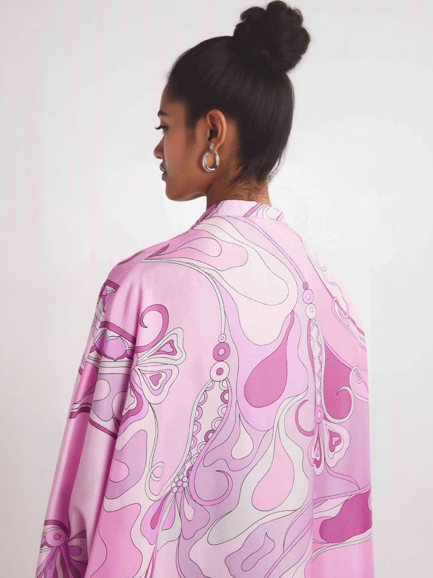 Retro Glam Pink Swirl Print Kaftan Maxi Dress