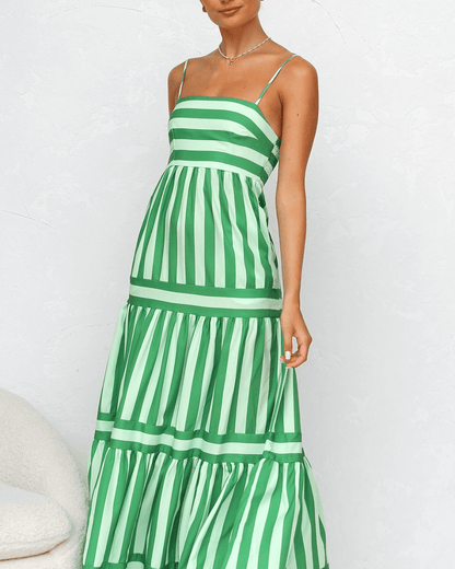Multi Green Striped Maxi Dress
