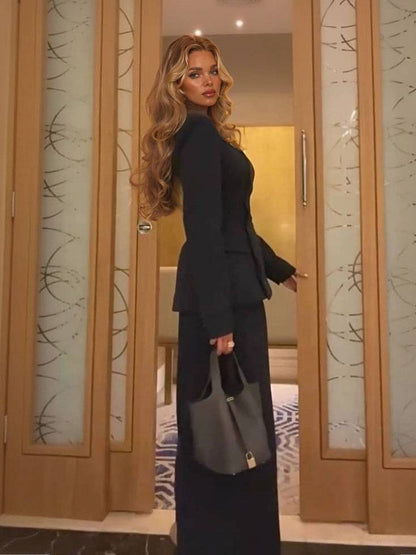 Striped Slim Fit Blazer And Skirt Suit-Blazer